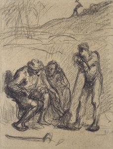 Three Peasants resting, one leaning on a Spade by Jean Francois Millet
